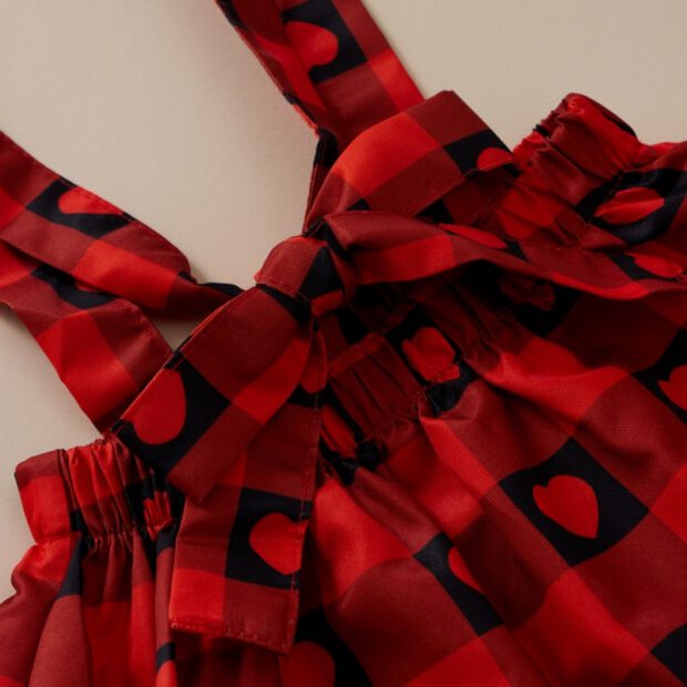 Checker Suspender Dress with Long Sleeve Heart Pattern T-Shirt - Image 5