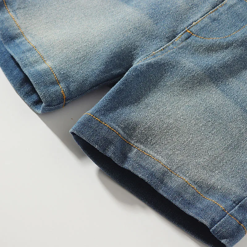 Baby Boy Checkered Button Shirt Long Sleeve, Bow Tie, Suspenders, Denim Shorts 4 pcs Outfit - Image 6