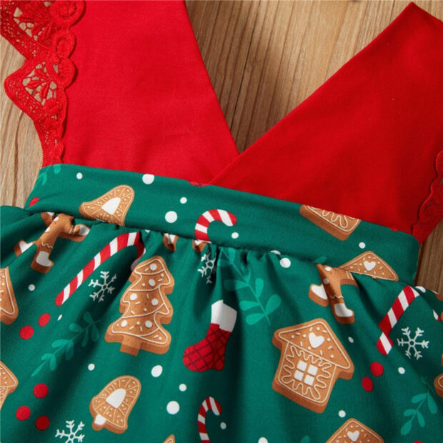 Christmas Gingerbread Men Snowflake Pattern Lace Dress Sleeveless - Image 3