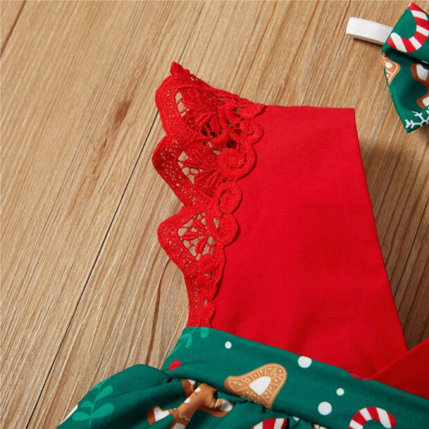 Christmas Gingerbread Men Snowflake Pattern Lace Dress Sleeveless - Image 4