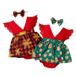 Christmas Gingerbread Men Snowflake Pattern Lace Dress Sleeveless