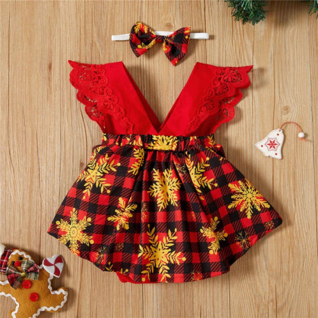 Christmas Gingerbread Men Snowflake Pattern Lace Dress Sleeveless - Image 7