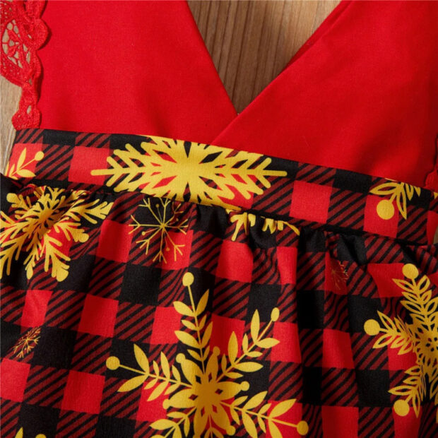 Christmas Gingerbread Men Snowflake Pattern Lace Dress Sleeveless - Image 8