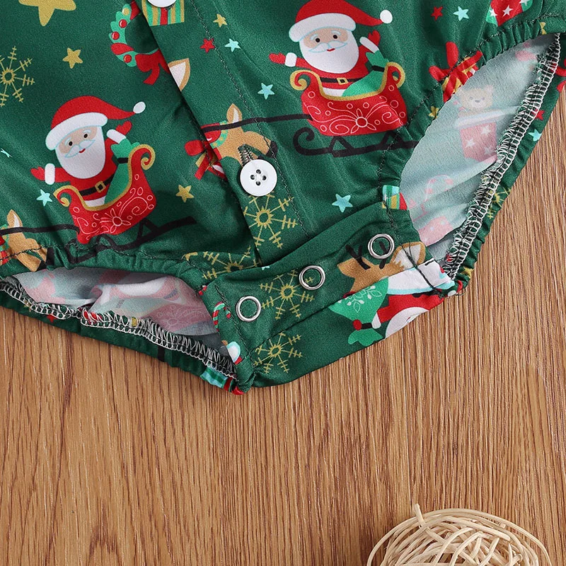 Christmas Pattern Button On Bodysuit Short Sleeve with Bow Tie - Image 4