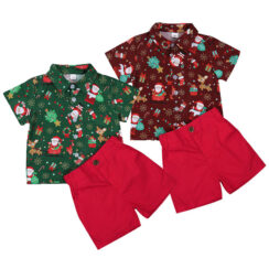 Baby Christmas Pattern Button Up Shirt & Shorts
