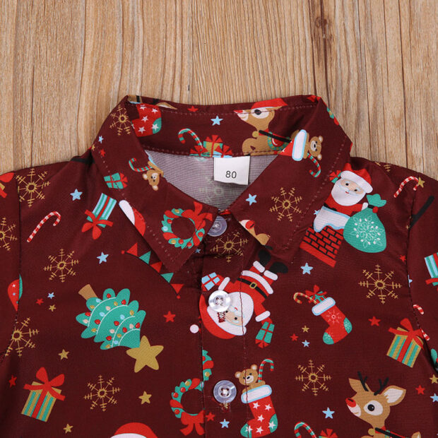 Christmas Pattern Button Up Shirt & Elastic Shorts Short Sleeve - Image 3