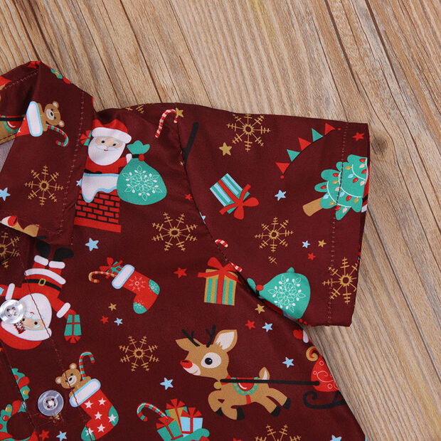 Christmas Pattern Button Up Shirt & Elastic Shorts Short Sleeve - Image 4