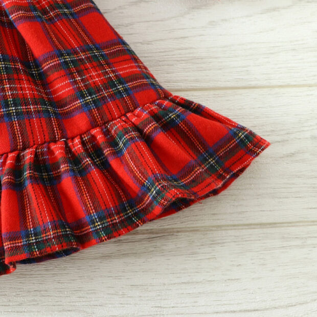Christmas Plaid Pattern Dress with Tassel & Ribbon Long Sleeve - Image 4