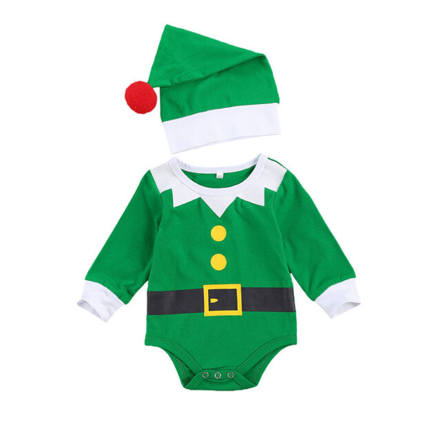 Baby Christmas Santa Elf Onesie with Hat