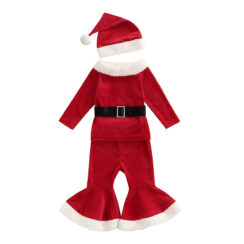 Christmas Santa Suit Outfit with Bell Bottom Pants, Belt, Hat Long Sleeve