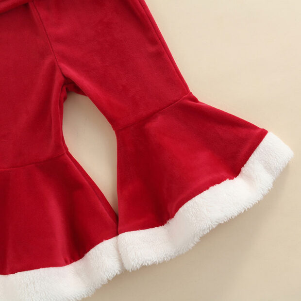Christmas Santa Suit Outfit with Bell Bottom Pants, Belt, Hat Long Sleeve - Image 5