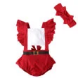 Christmas Santa Suit Romper Open Back with Ribbon Headband Sleeveless