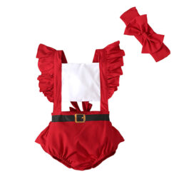 Christmas Santa Suit Romper Open Back with Ribbon Headband Sleeveless