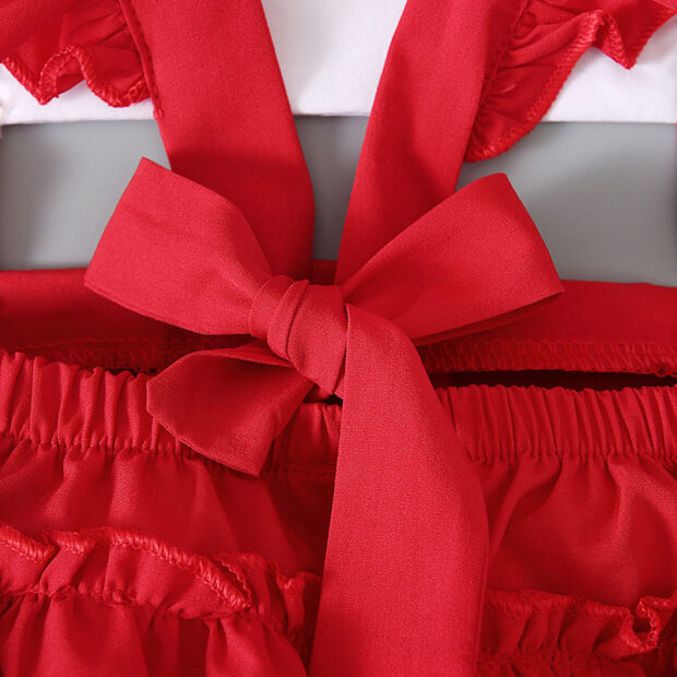 Christmas Santa Suit Romper Open Back with Ribbon Headband Sleeveless - Image 3