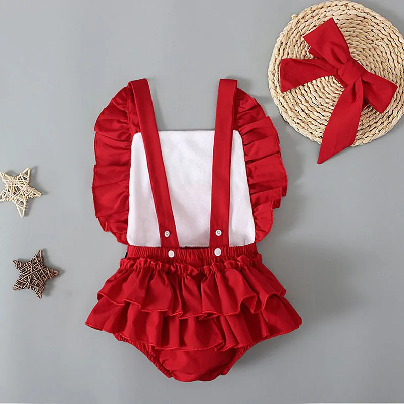 Baby Christmas Santa Suit Strap Romper with Headband