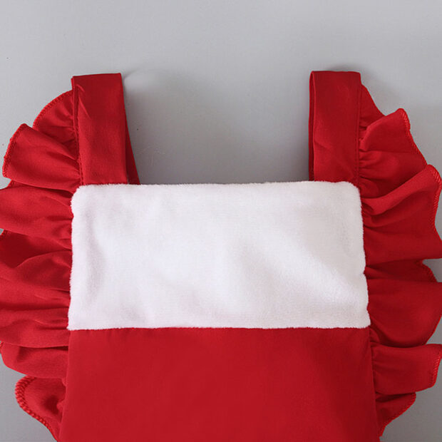 Christmas Santa Suit Strap Romper Open Back with Ribbon Headband Sleeveless - Image 3