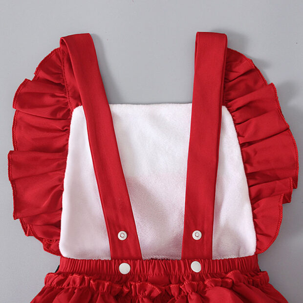 Christmas Santa Suit Strap Romper Open Back with Ribbon Headband Sleeveless - Image 4