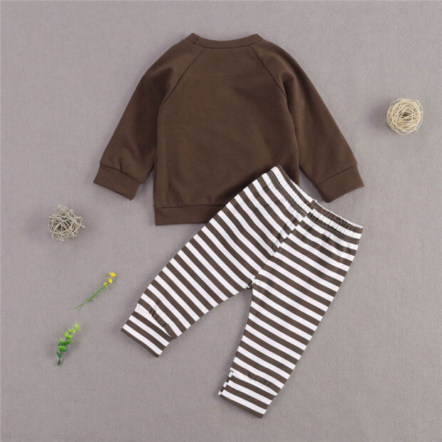 Christmas Tree Applique Pajamas Sweatshirt & Stripe Pants Long Sleeve - Image 2