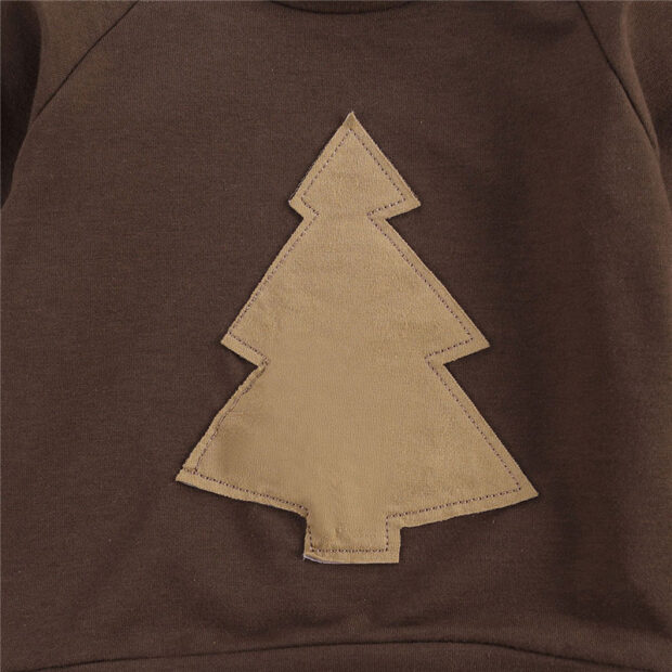 Christmas Tree Applique Pajamas Sweatshirt & Stripe Pants Long Sleeve - Image 4