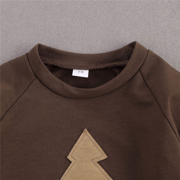 Christmas Tree Applique Pajamas Sweatshirt & Stripe Pants Long Sleeve - Image 3