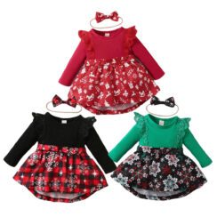Christmas Pattern Variable Dress Long Sleeve with Ribbon Headband