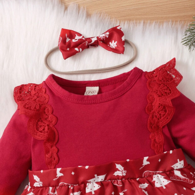Christmas Pattern Variable Dress Long Sleeve with Ribbon Headband - Image 3