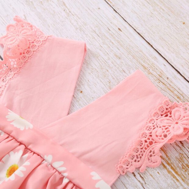 Chrysanthemum Flower Print Dress Short Sleeve with Ribbon Headband & Diaper Cover - Image 3