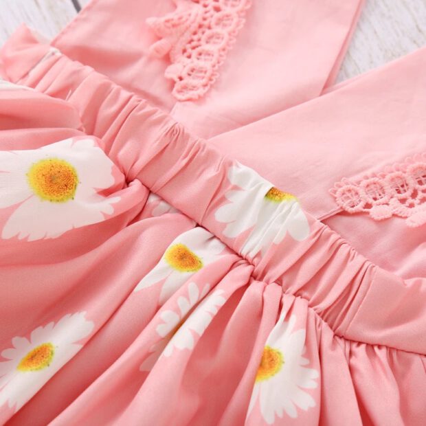 Chrysanthemum Flower Print Dress Short Sleeve with Ribbon Headband & Diaper Cover - Image 4