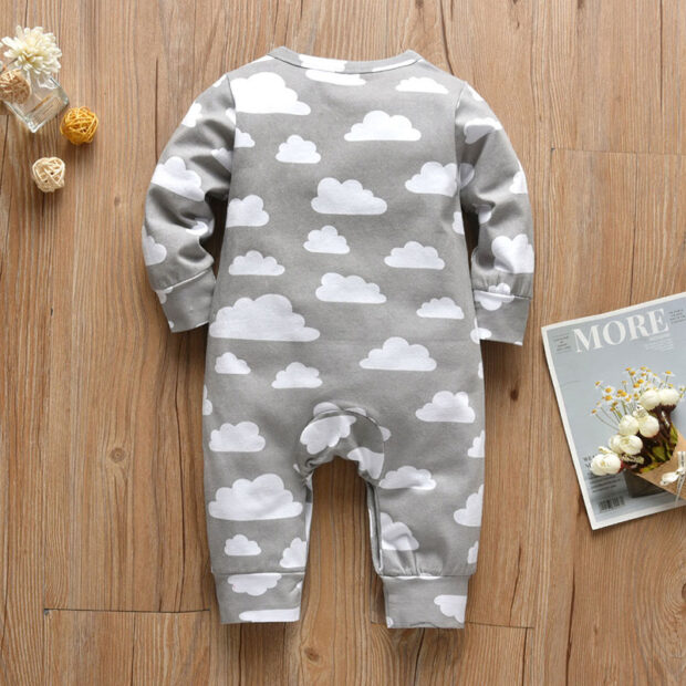 Baby All-Over Cloud Print Pajamas Henley Style Jumpsuit Long Sleeve - Image 2