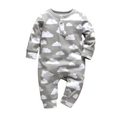 Baby All-Over Cloud Print Pajamas Henley Style Jumpsuit Long Sleeve