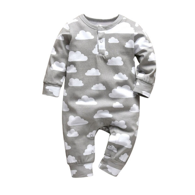 Baby All-Over Cloud Print Pajamas Henley Style Jumpsuit Long Sleeve