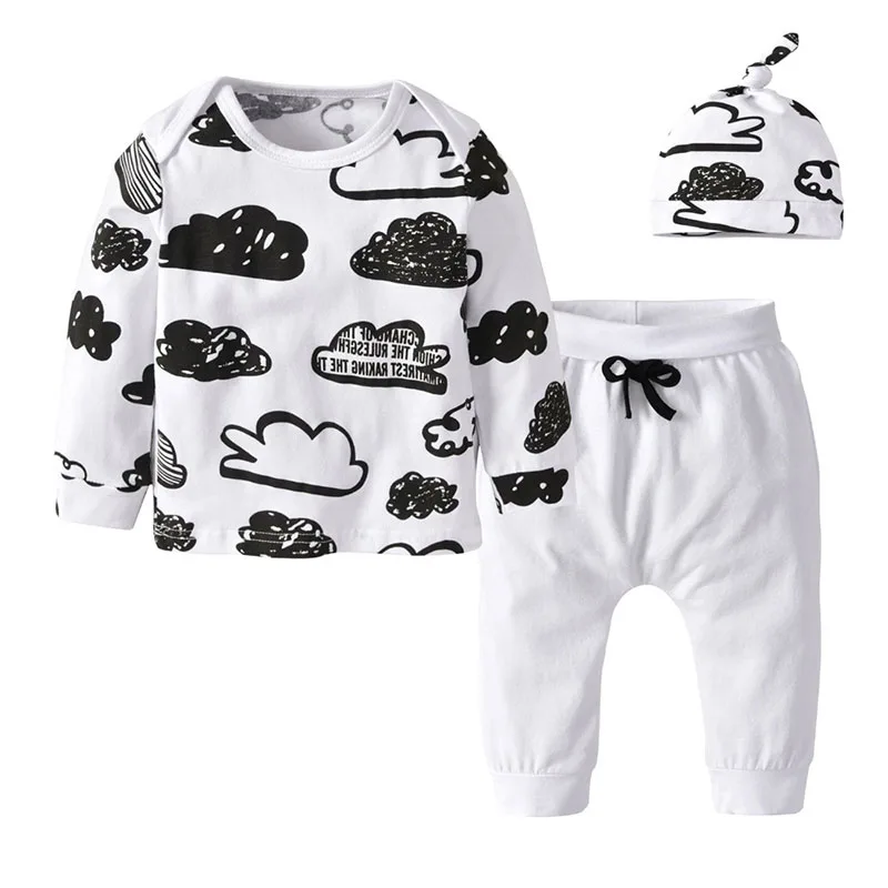 Clouds Print Shirt Tie Knot Pants with Hat