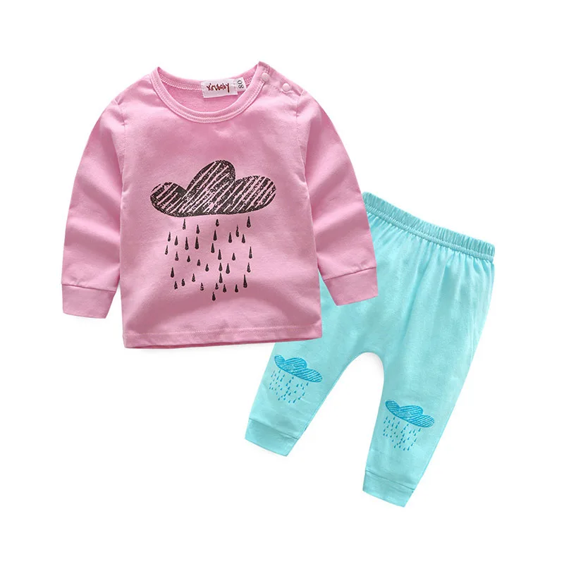 Pink Rainy Day Long Sleeves Top Cloudy Pullover Pants