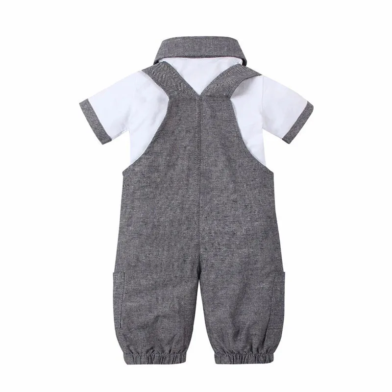 Short Sleeves Collar Shirt Suspenders Overall Pants Outfit - Image 2