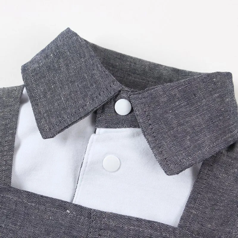 Short Sleeves Collar Shirt Suspenders Overall Pants Outfit - Image 3