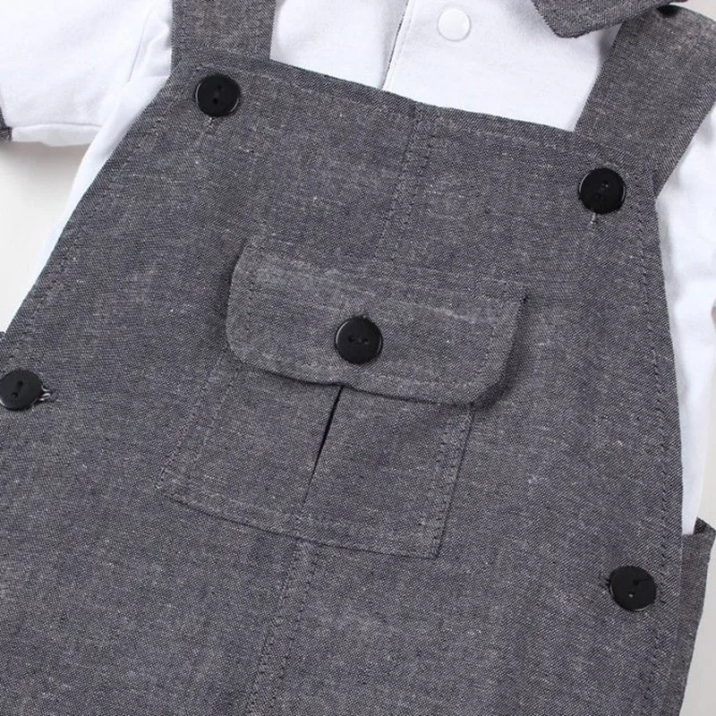 Short Sleeves Collar Shirt Suspenders Overall Pants Outfit - Image 4