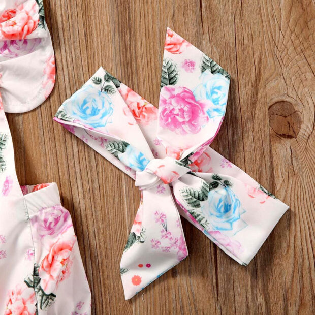Colorful Spring Roses Shoulder Strap Bodysuit Bowknot Headband - Image 6