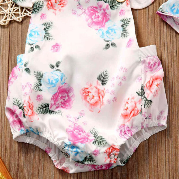 Colorful Spring Roses Shoulder Strap Bodysuit Bowknot Headband - Image 5
