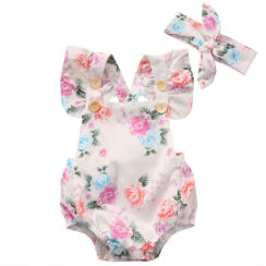 Colorful Spring Roses Shoulder Strap Bodysuit Bowknot Headband