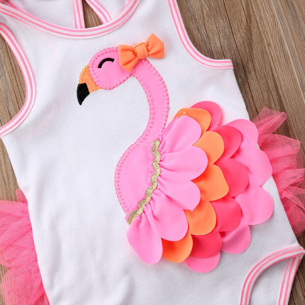 Colorful Sleeveless Flamingo Petals Onesie - Image 3