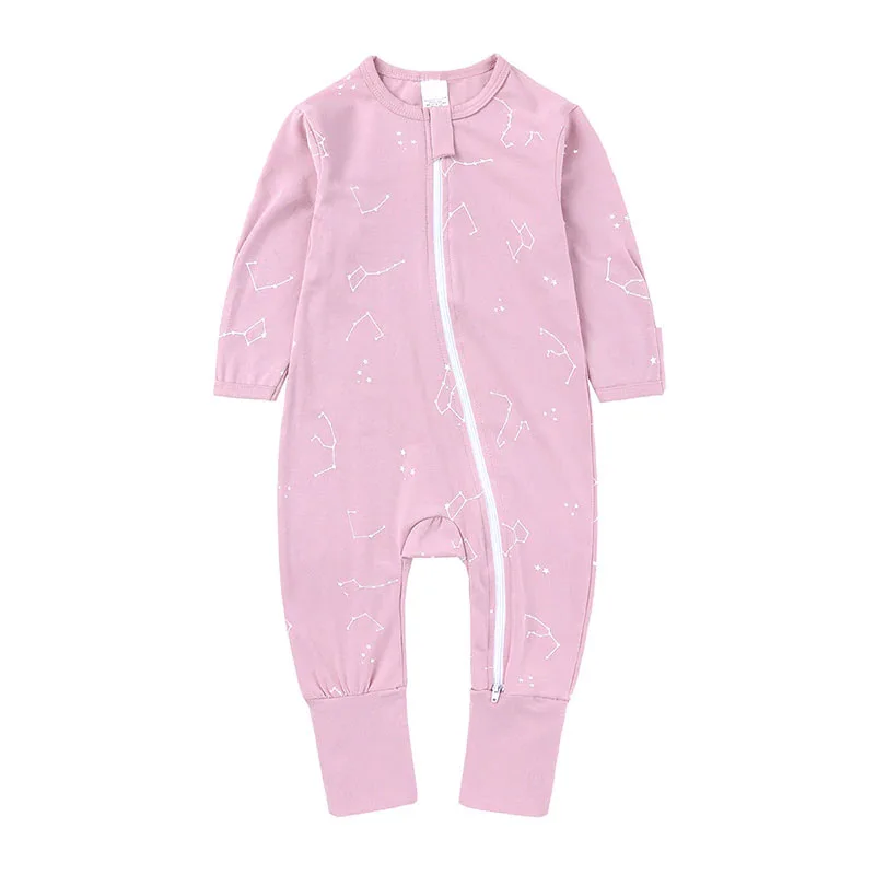 Constellation Print Sleepwear Zip up Jumpsuit Long Sleeve