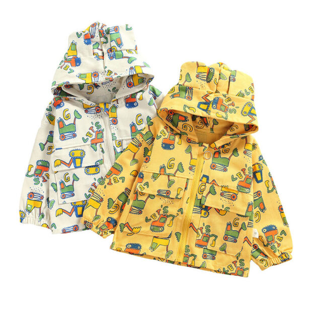 Construction Vehicle Print Hoodie Jacket Long Sleeve