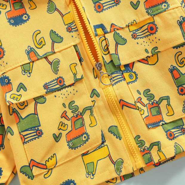 Construction Vehicle Print Hoodie Jacket Long Sleeve - Image 3