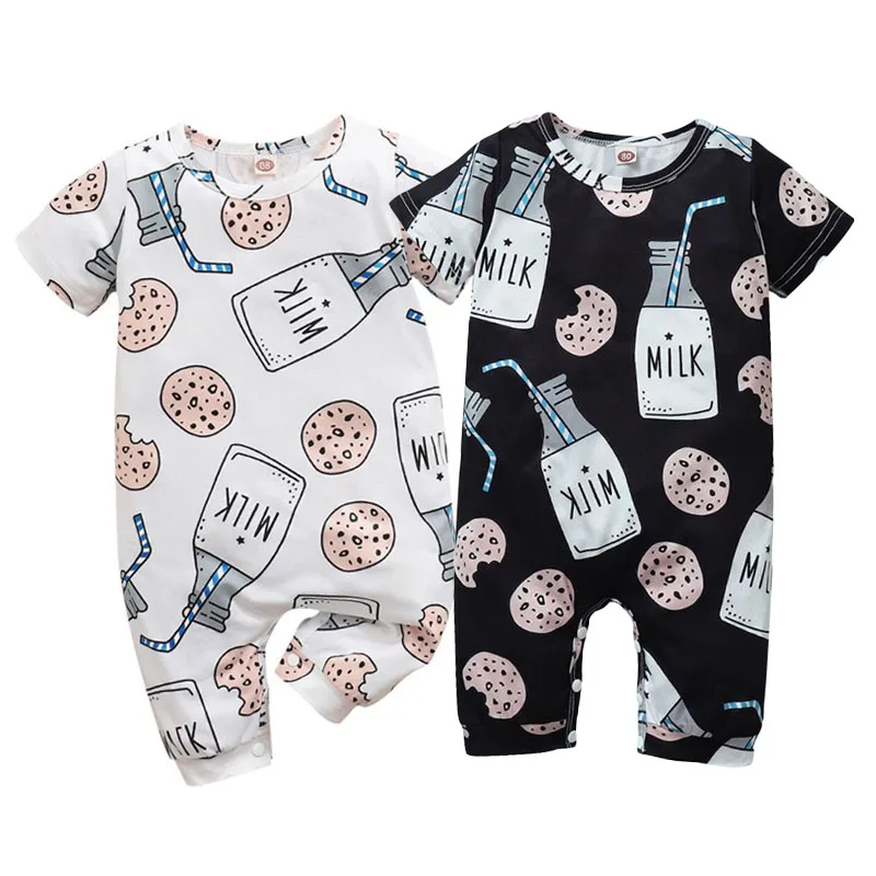 Cookies Milk Pattern Pajamas Romper Short Sleeve
