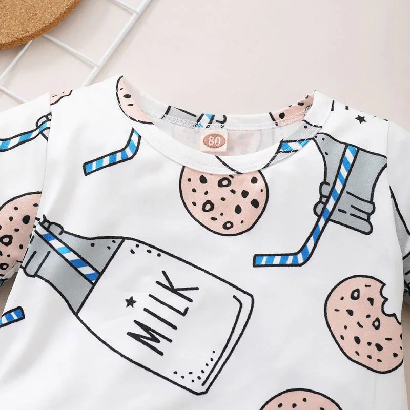 Cookies Milk Pattern Pajamas Romper Short Sleeve - Image 3