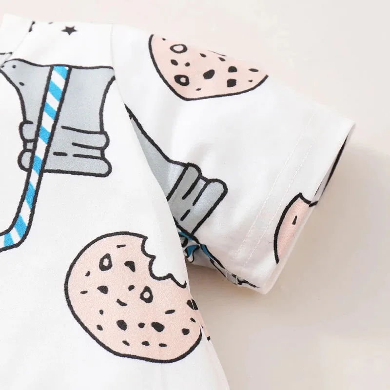 Cookies Milk Pattern Pajamas Romper Short Sleeve - Image 4