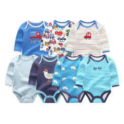 Cartoon Vehicle Print Long Sleeves Onesie Bodysuit 7pcs