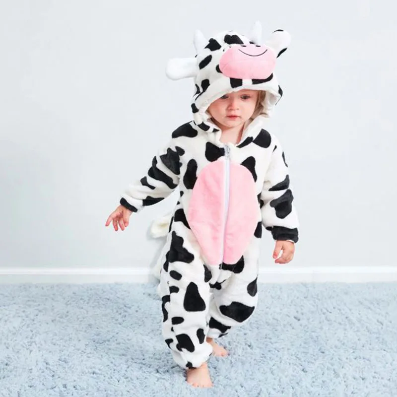 Baby Animal Cow Dressup Hoodie One Piece Jumpsuit Coverall for Boys & Girls