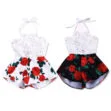 Baby Girl Floral Crochet Tie Knot Romper Rose Onesie Sleeveless