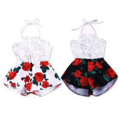 Baby Girl Floral Crochet Tie Knot Romper Rose Onesie Sleeveless